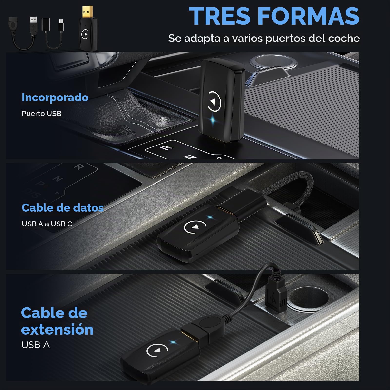 MSXTTLY Adaptador Carplay Inalámbrico Mini Convierte Carplay con Cable a Inalámbrico, Plug & Play USB C/A, U2C-Air 3.0