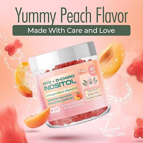 Miniatura 6 de Gomitas de mio-inositol y D-Chiro inositol con Ashwagandha  Apoyo de PCOS  Apoyo a la ovulación y el estado de ánimo, inositol de proporción 401