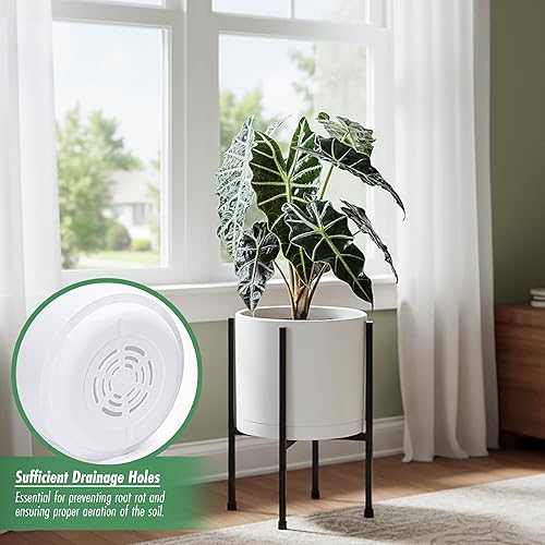 Miniatura 5 de D'vine Dev Maceta blanca de 8 pulgadas con soporte, moderna maceta cilíndrica de plástico con soporte de metal resistente para plantas