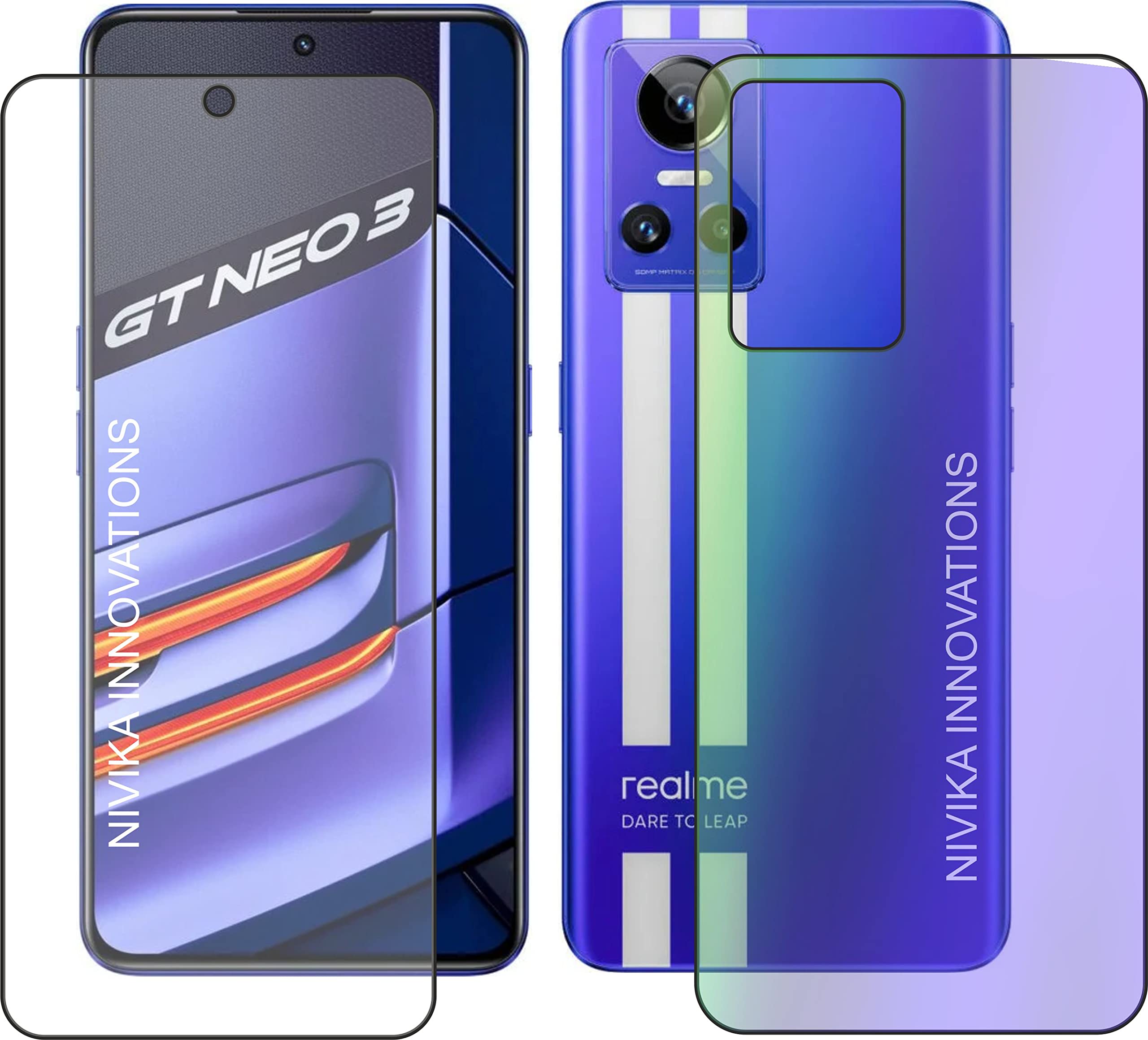 Nivika Innovations Screen guard for Realme GT Neo 3 5G,combo pack of Front Clear 9h, Back Rainbow protector and full edge to edge coverage
