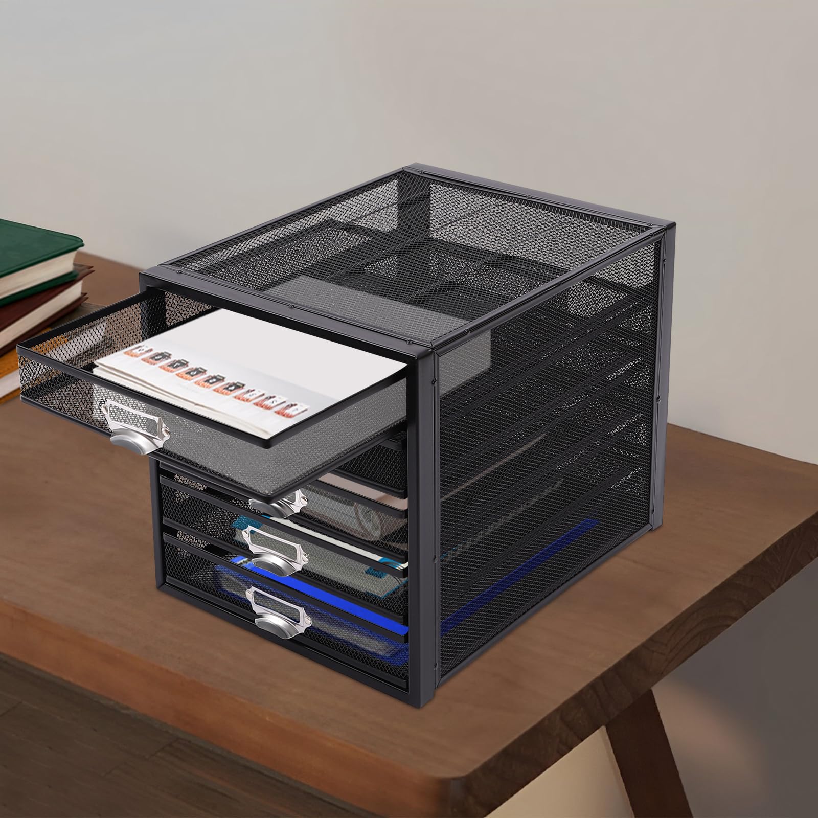 Organizzatore da scrivania 5/10 cassetti da scrivania organizzatore documenti multifunzione di carta File Stand in rete metallica organizer da scrivania per ufficio scuola (5, nero)