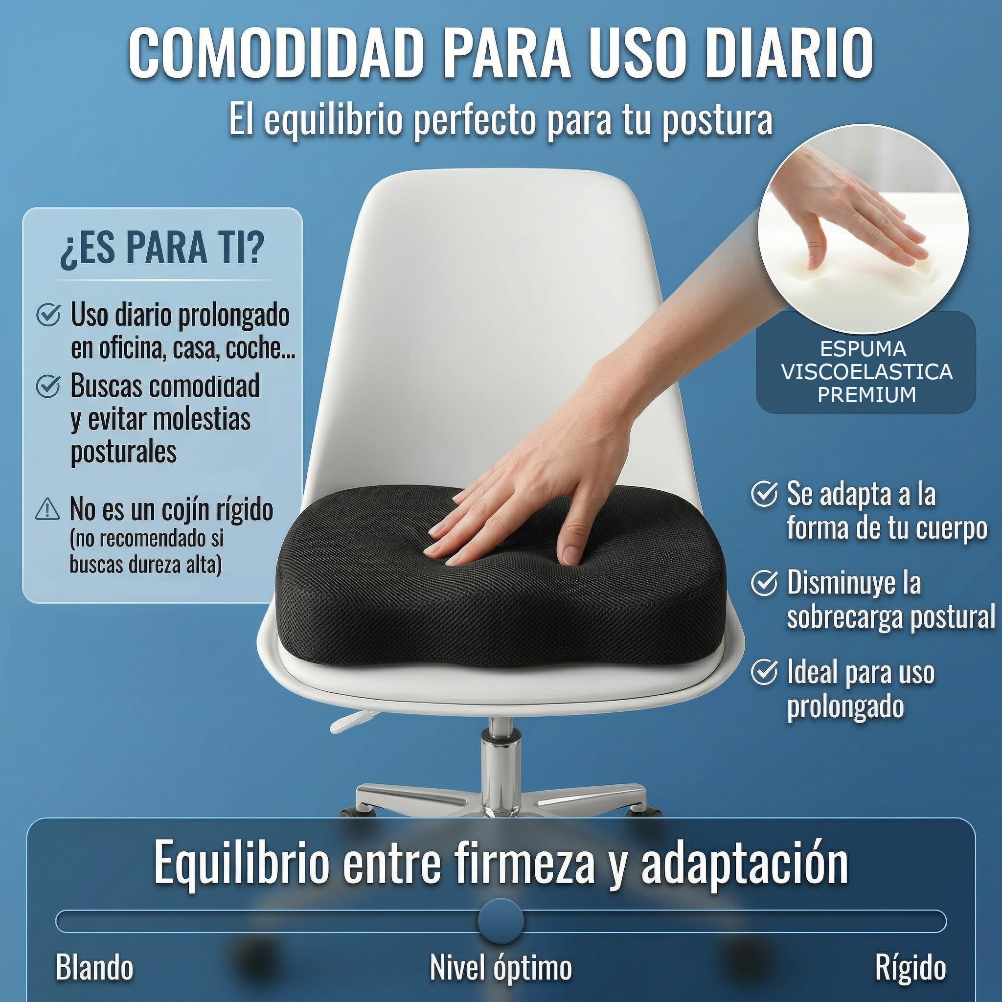 Cojin Antiescaras + Cojin Lumbar Silla Oficina, Silla de Ruedas y Coche – Viscoelástico – Cojin Coxis – Cojines Antiescaras con Funda Lavable – Cojin Silla Oficina - Cojin Lumbar Coche