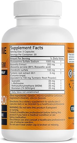 Vista 26 de Bronson Glucosamina, condroitina, cúrcuma y MSM fórmula avanzada para articulaciones y cartílagos, apoya articulaciones saludables, movilidad