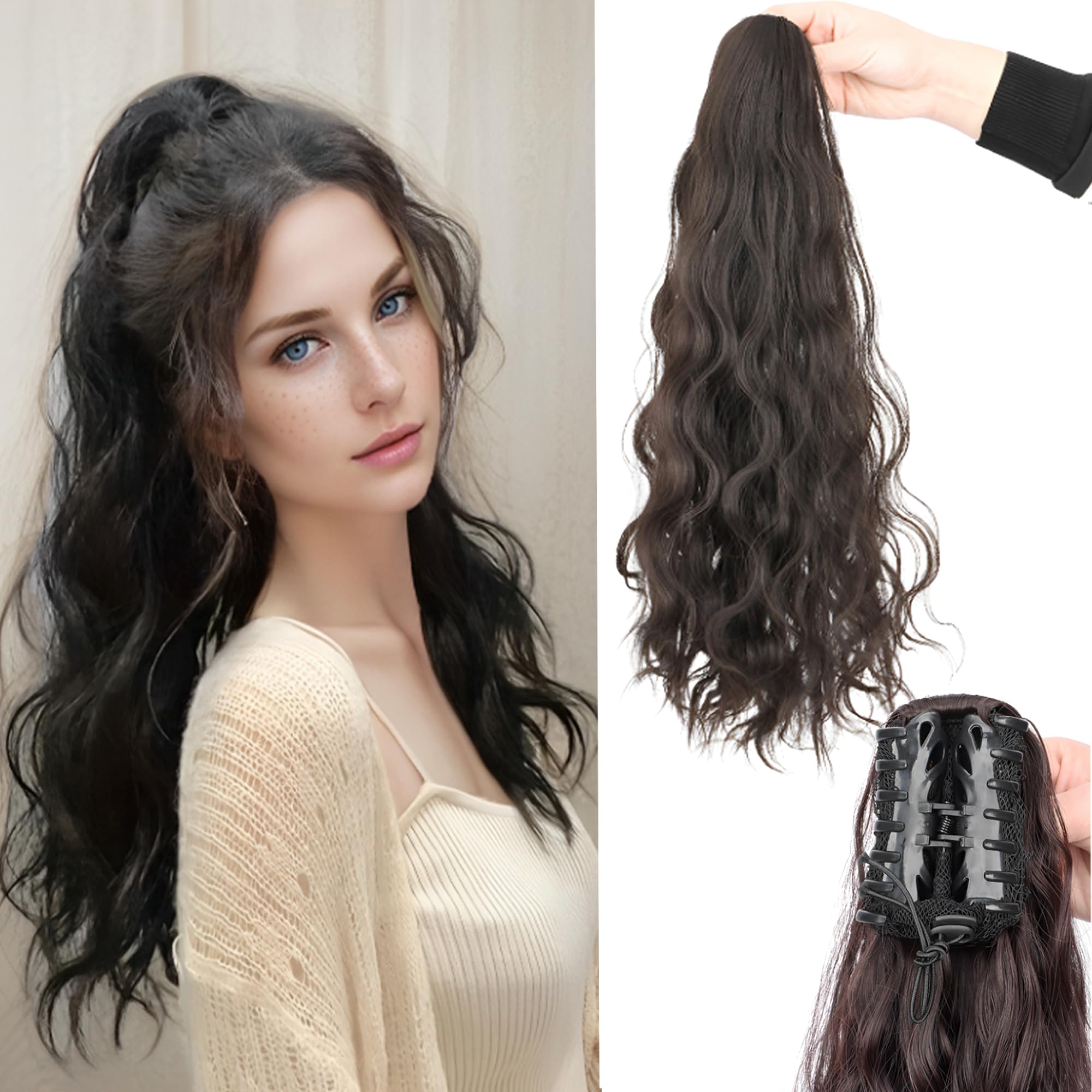 SYXLS Ponytail Extension for Women 23inch Claw Clip In Long Curly Wavy Ponytail Hair Extension - Image 4