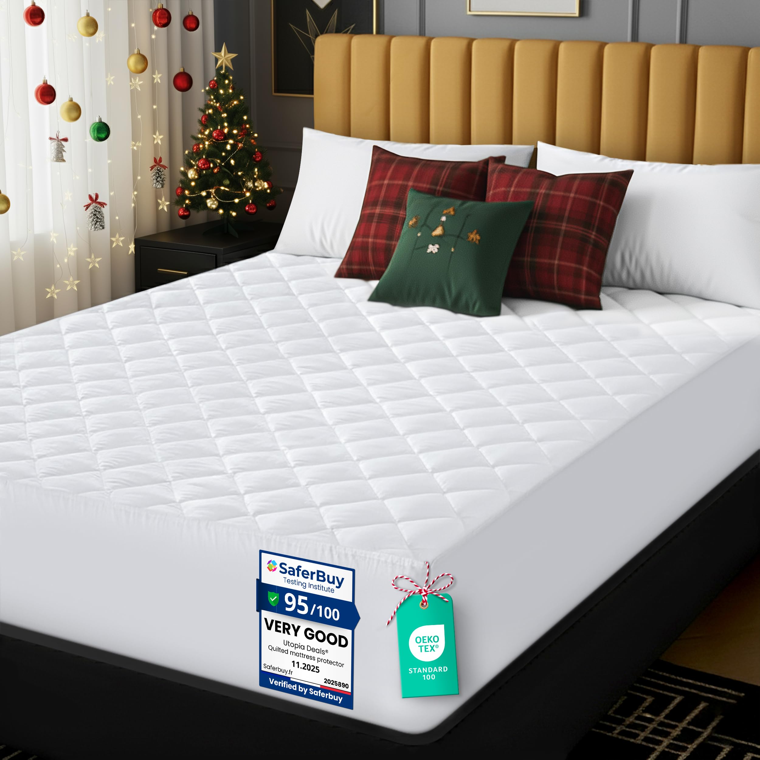 Utopia Bedding Quilted Mattress Protector, Breathable Mattress Pad, Deep Fitted Cover (White, Double - 135 x 190 + 38 cm)