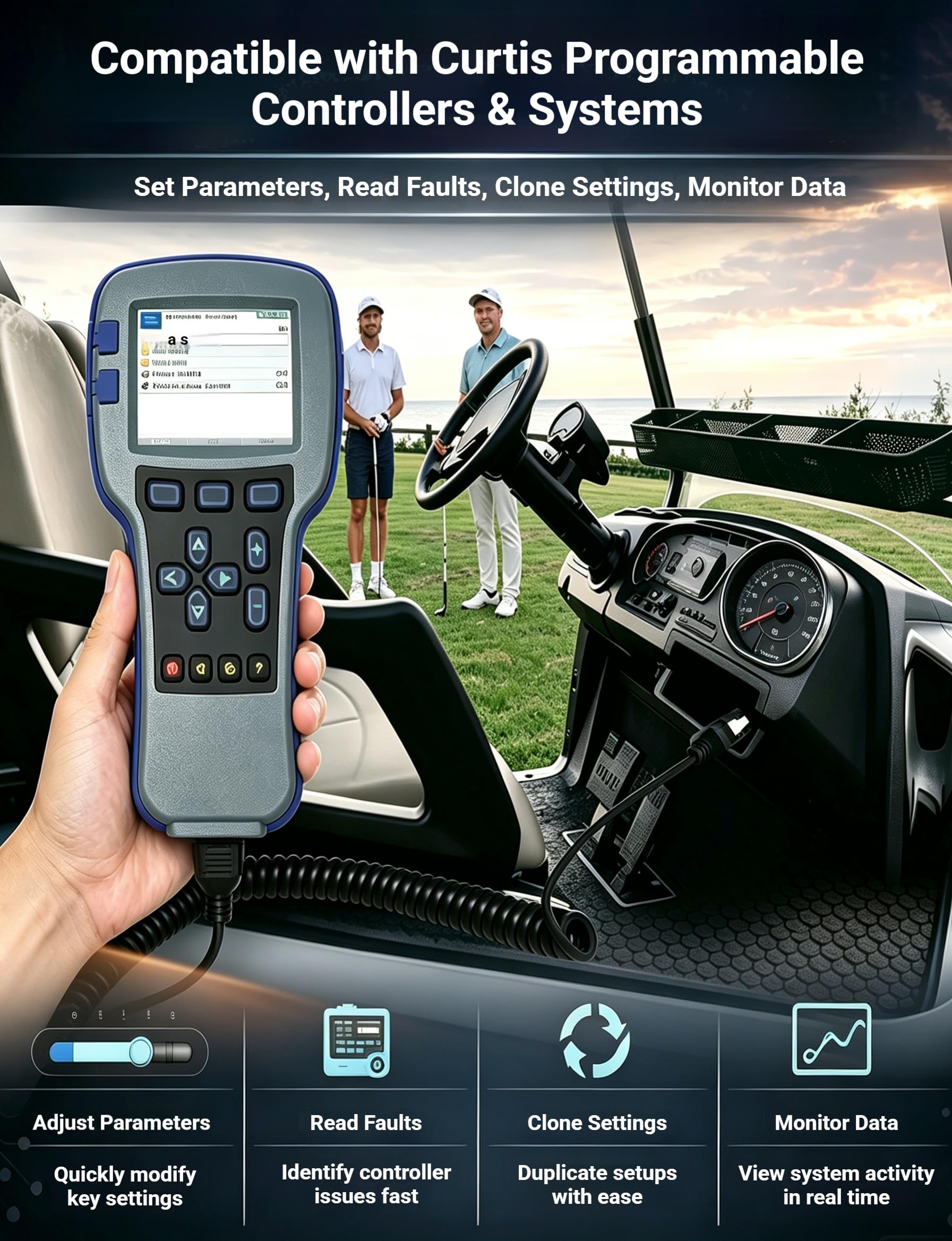 1313-4331 Programmatore palmare per controller Curtis - Strumento diagnostico a livello di rivenditore per carrelli elevatori, carrello da golf, EV - Impostare parametri, errori di lettura