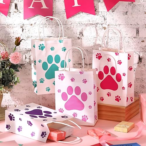 Miniatura 4 de Resurhang 24 bolsas de regalo con estampado de patas con asa de papel, bolsas de regalo para perros, regalos de fiesta de cumpleaños para niñas y