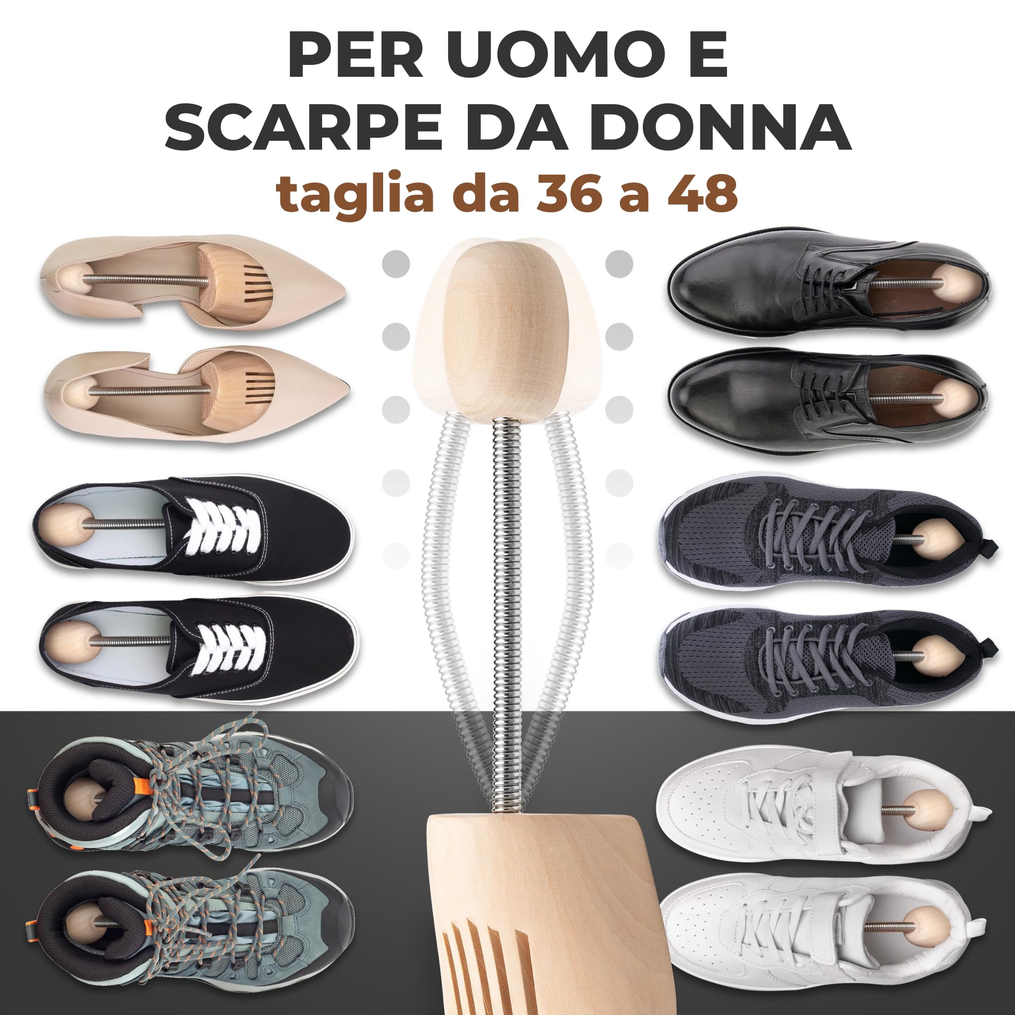 JK Trade® Tendicascarpe da uomo di alta qualità, in legno di loto, per aumentare la forma, per lavoro, taglie 36-48