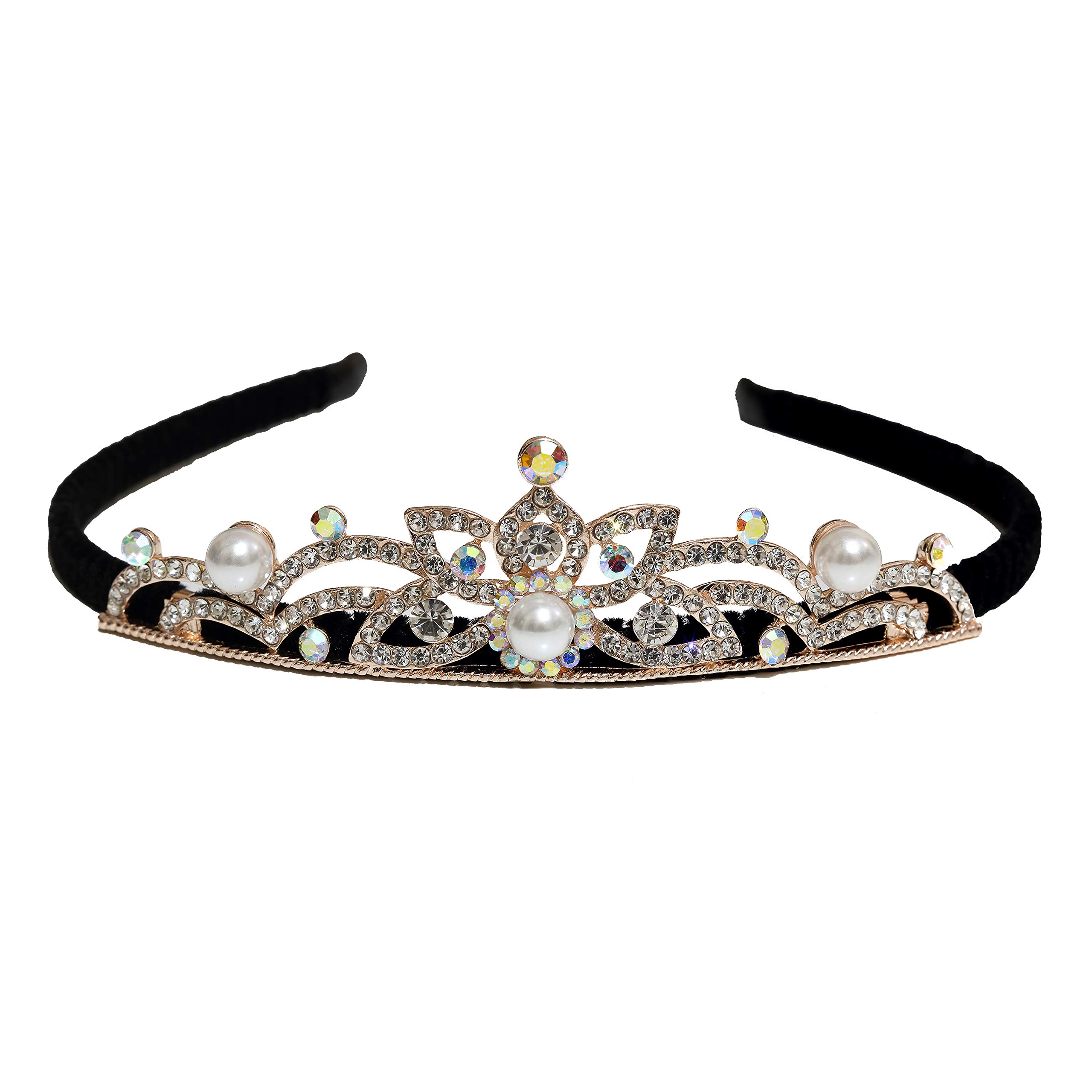 Rapidsflow Crown Alloy Steel Hair Bands With Stones for Girls and Kids (06) Gold