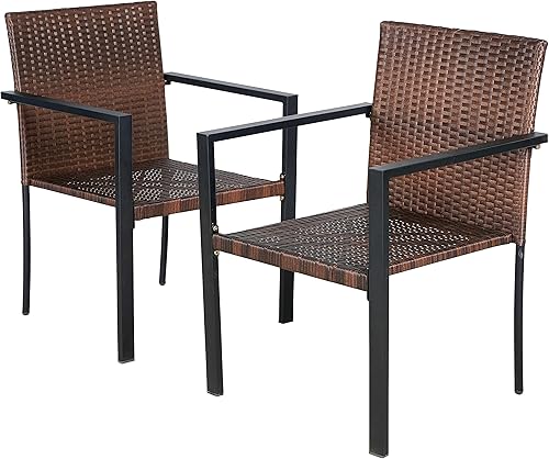 BTEXPERT Juego de 2 sillas de mimbre de ratán de polietileno gris de dos tonos para jardín, comedor, chimenea, césped, porche, terraza con marco de