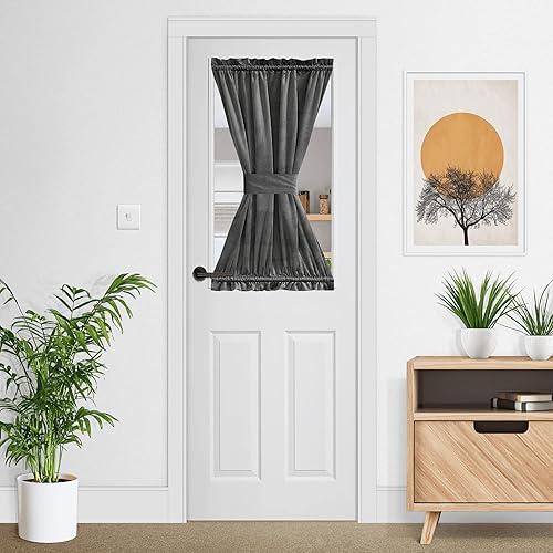 Miniatura 1 de NICETOWN Cortinas de terciopelo gris para puerta pequeña  Panel de cortina corta con bloqueo de luz con aislamiento térmico para sala de