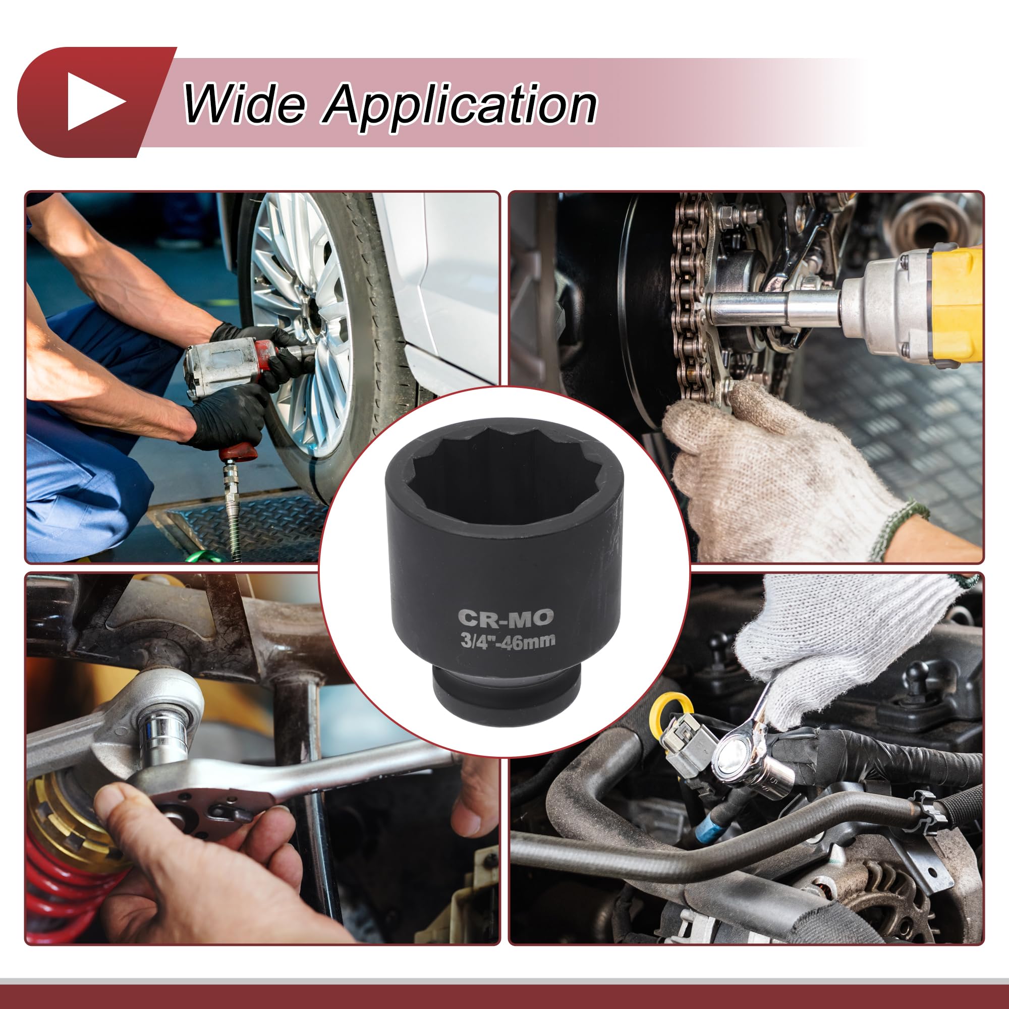 HEROFFIX 1 Pcs Impact Socket Durable Hardware Tool 68mm Black High Carbon Steel 12 Point 46mm for Car Motorcycle Dirtbike Repair 3/4 Inch Drive - Image 3