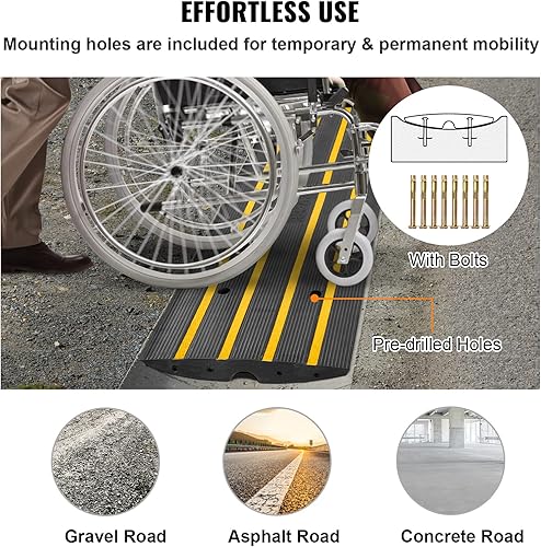 Miniatura 7 de VEVOR Rampas de Goma para Bordillos de Automóvil Resistente Capacidad de 33069 libras Rampa de Umbral de 2.6 Pulgadas de Alto Cubierta de Cable