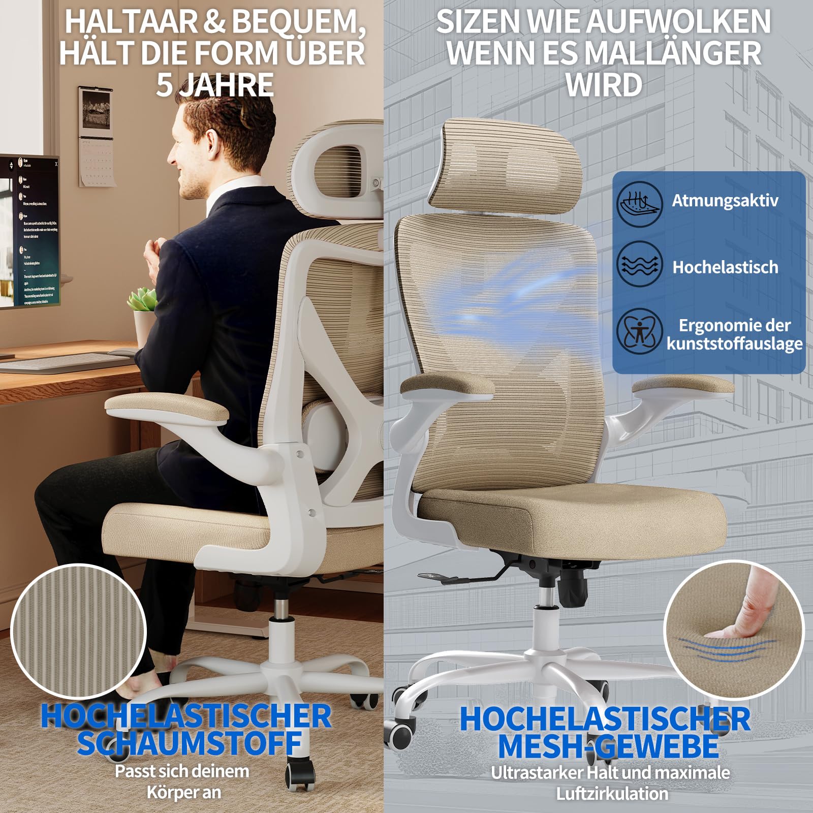 TRALT Krzesło biurowe – ergonomiczne krzesło biurowe z regulowanym podparciem lędźwiowym, zagłówkiem, krzesło biurowe, krzesło gamingowe w kształcie litery X, krzesło biurowe, krzesło do komputera