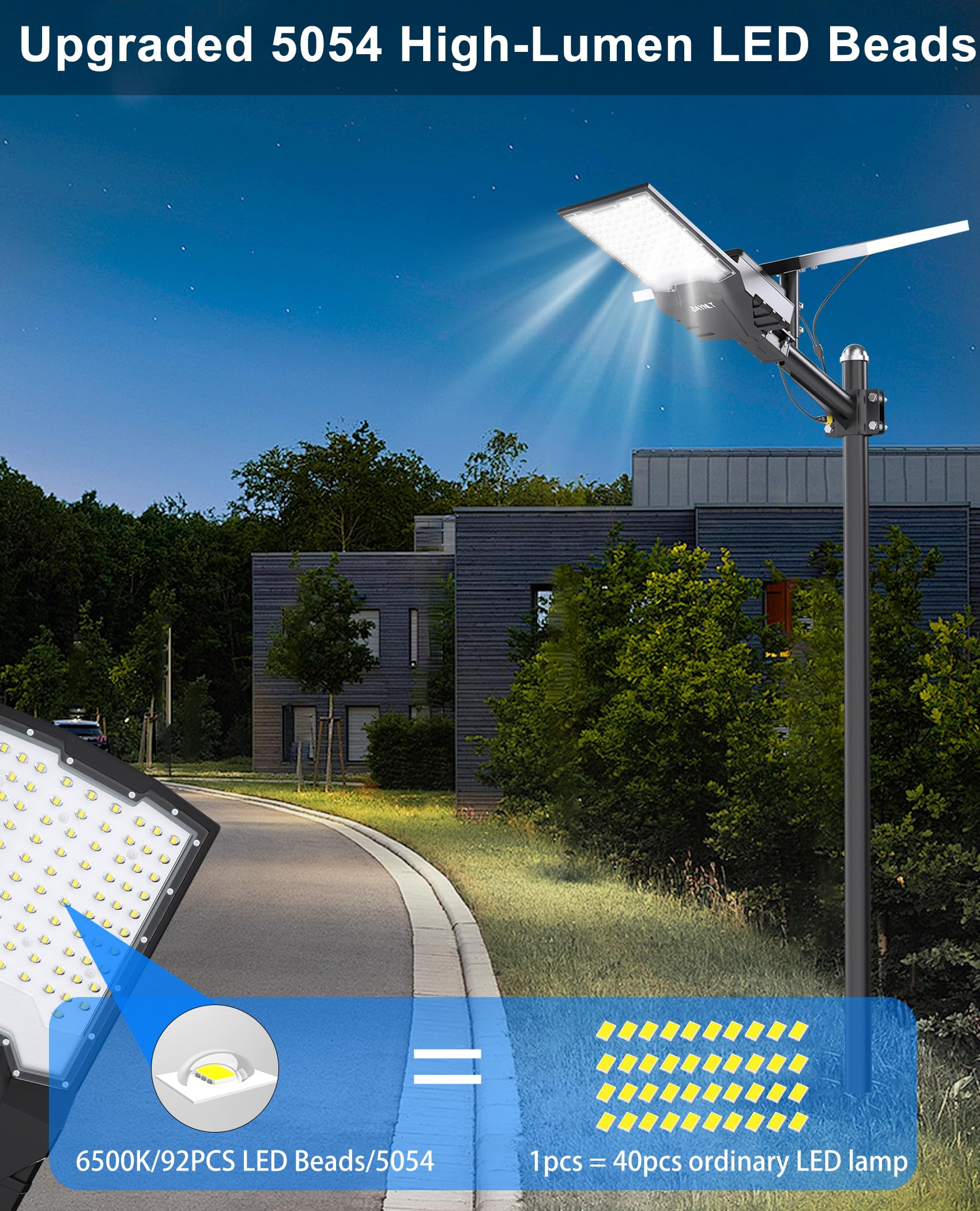 JAYNLT X-18000W Lampione Solare LED Esterno, 6500K Faro led Esterno con Pannello Solare, IP67 Impermeabile lampioni Solari con Telecomando, Lampione Stradale per Cortile Garage Strada