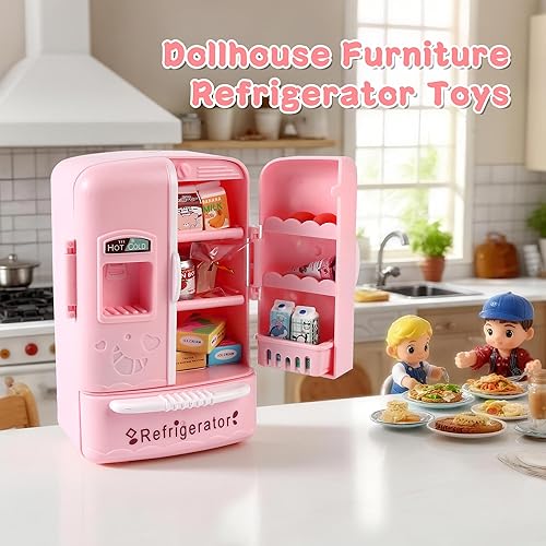 Miniatura 7 de Mini mueble para refrigerador de casa de muñecas, accesorio esencial de cocina para casa de muñecas, compatible con mini alimentos, decoración de