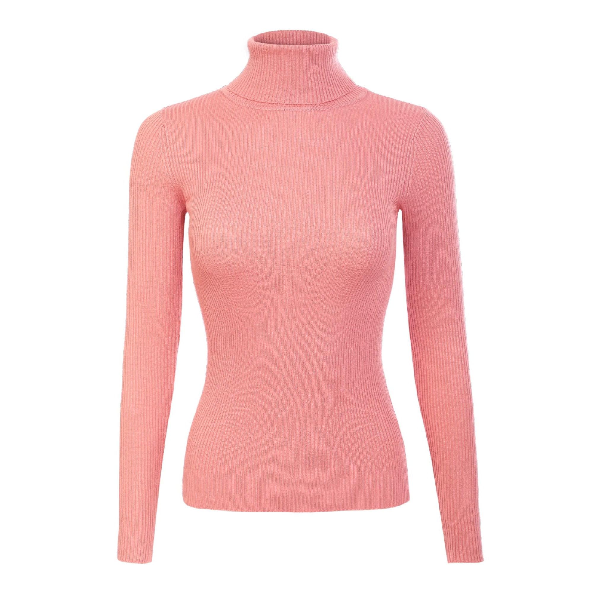 Sufiah Womens Jumpers Plain Ribbed Cotton Polo Turtle Roll Neck Top Long Sleeve Pullover Sweaters (as8, Alpha, xx_l, Regular, Regular, Pink)