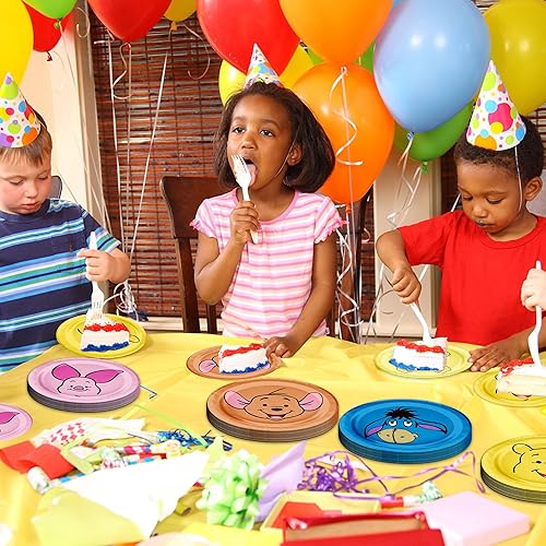 Miniatura 4 de QICI Bonitos suministros para fiesta de cumpleaños de oso de dibujos animados, 60 platos de fiesta de oso de dibujos animados, platos de papel para
