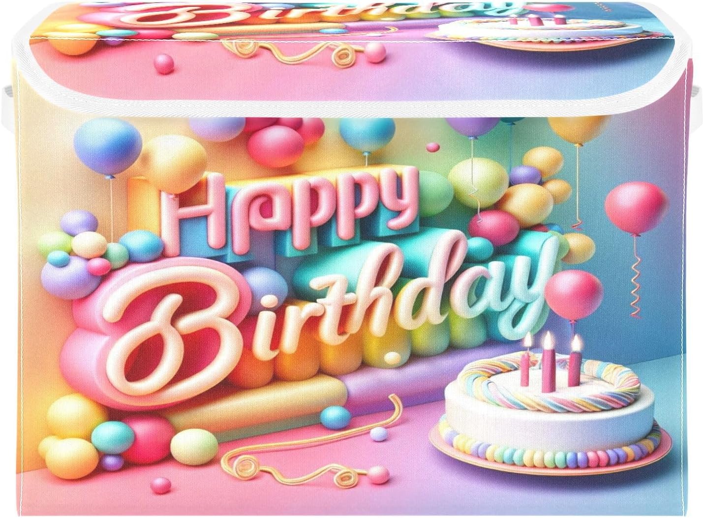 Birthday Balloons Theme Storage Basket with Lid Collapsible Storage Bin Fabric Box Closet Organizer for Home Bedroom Office 1 Pack