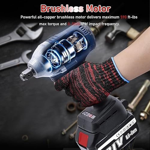 Miniatura 2 de Kit de llave de impacto inalámbrica de 21 V, motor sin escobillas, par máximo de 800 N.M, llave de impacto eléctrica inalámbrica con 2 baterías de