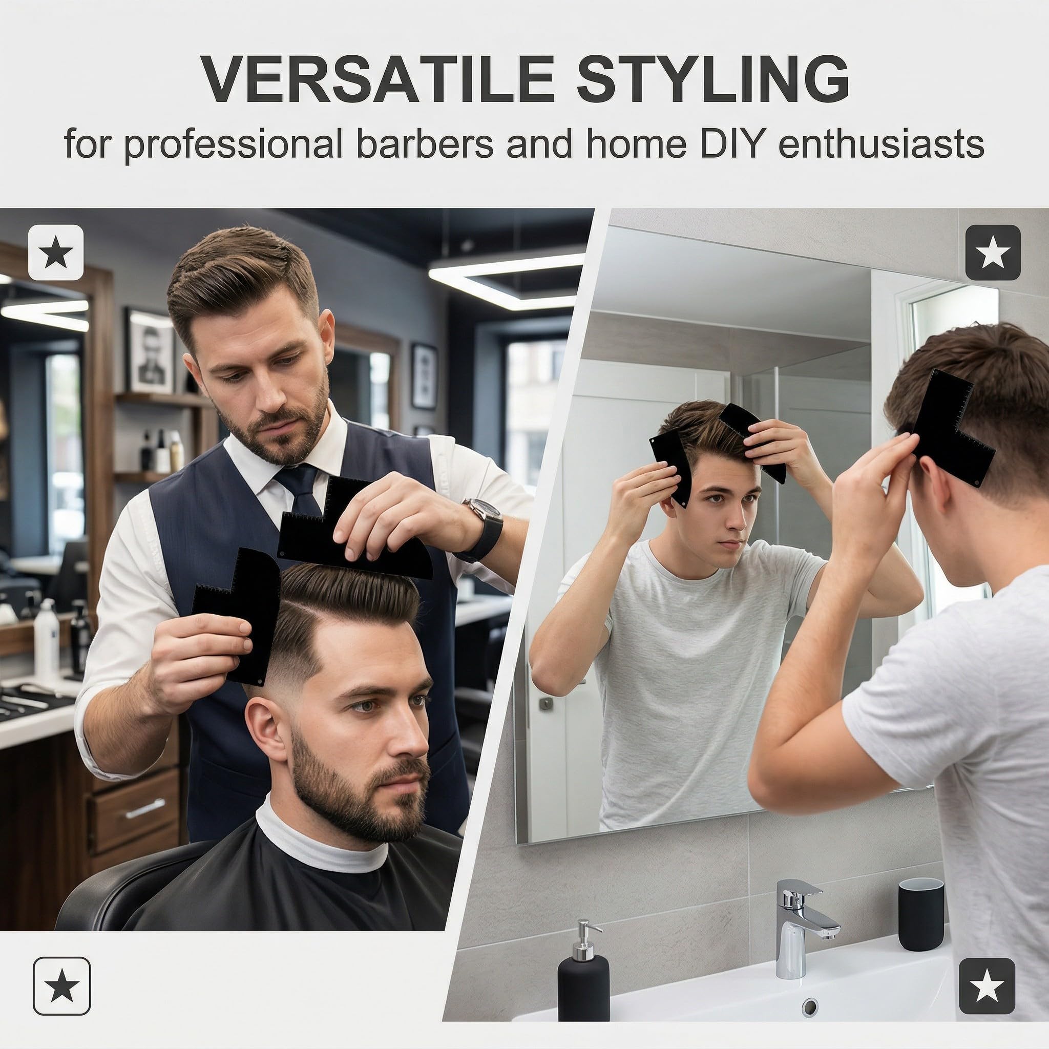 3 Pièces Cartes d'Amélioration Barbier avec Indicateurs Mesure, Barber Tools, 3 Formes Outil Mise en Forme Ligne Capillaire Gabarit Barbe Noir Outils Bordure en Spray Réutilisables pour Hommes