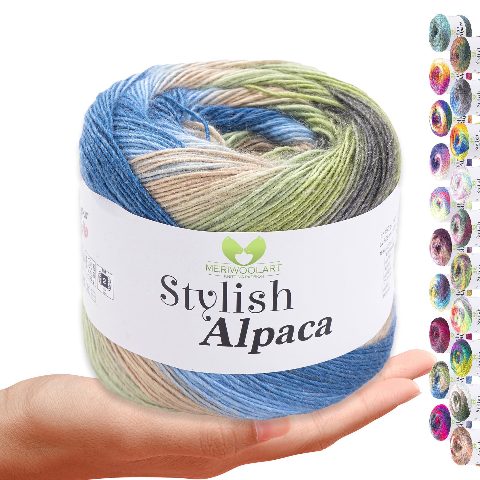 Meriwoolart Girls Variegated-7712 Stylish Alpaca Wool Yarn Soft 150G (535M) Fine Dk Wool Ideal For Sweaters, Scarves, Handkerchiefs, Children's Clothes, Premium Gradient Color Multi Colour 7712