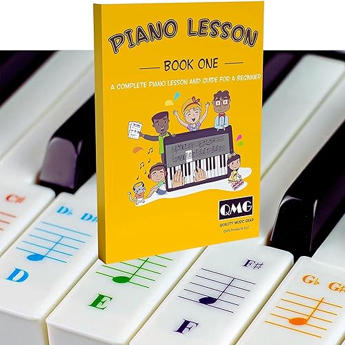 QMG Calcomanías de piano y teclado de color y notas de color completas para lección de música de piano y libro guía para niños y principiantes