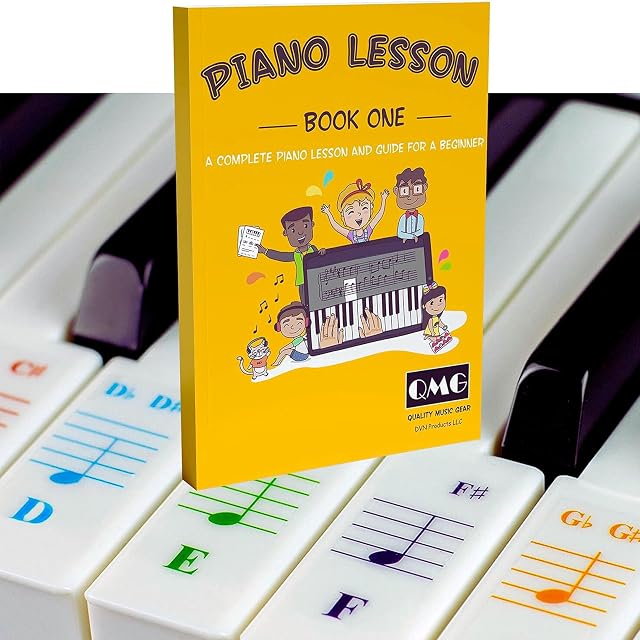 QMG Color Piano and Keyboard Stickers and Complete Color Note Piano Music Lesson and Guide Book