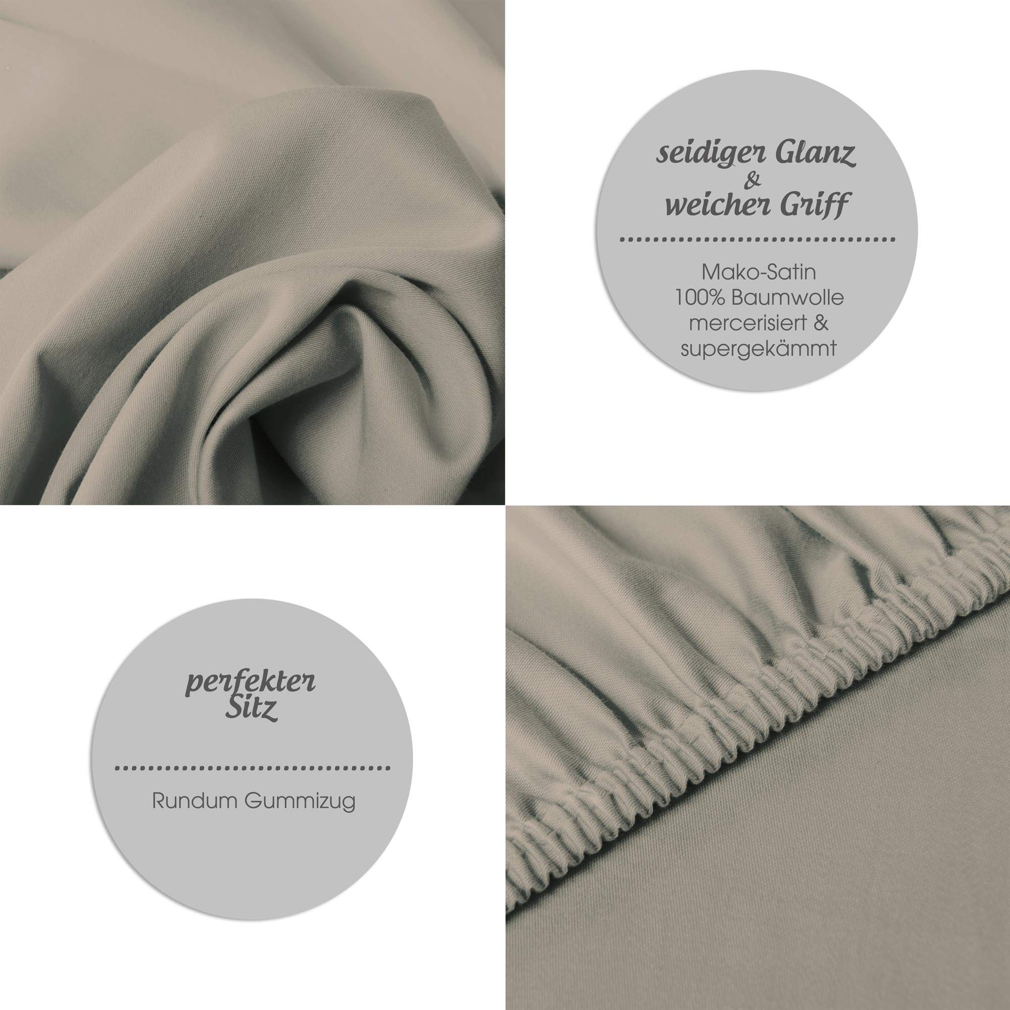 aqua-textil Luxury Bettwäsche zum Kombinieren 180 x 200 cm Spannbettlaken Silber Baumwolle Mako Satin Bettlaken