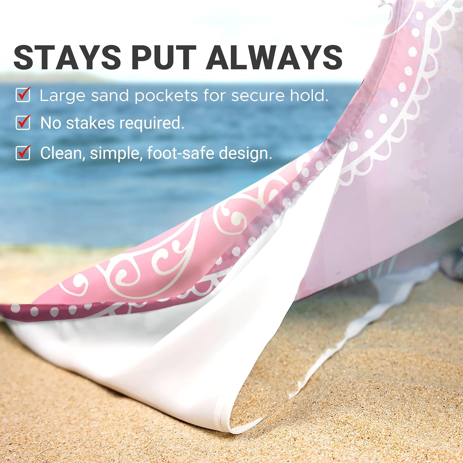 Sunlit Silky Soft Sand Proof Beach Blanket 106"x81" / 85"x72" Sand Proof Mat with Corner Pockets and Mesh Bag for Beach Party, Travel, Camping and Outdoor Music Festival, Mandala