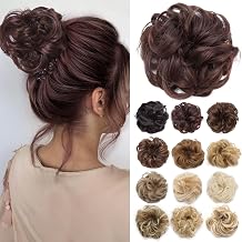 Benehair Messy Bun Hair Piece Scrunchy Updo Hair Pieces for Women Fluffy Wavy Hair Bun Scrunchies Donut Hairpiece Synthetic Chignons with Elastic Rubber Band Black mix Dark Auburn 1pc 25g