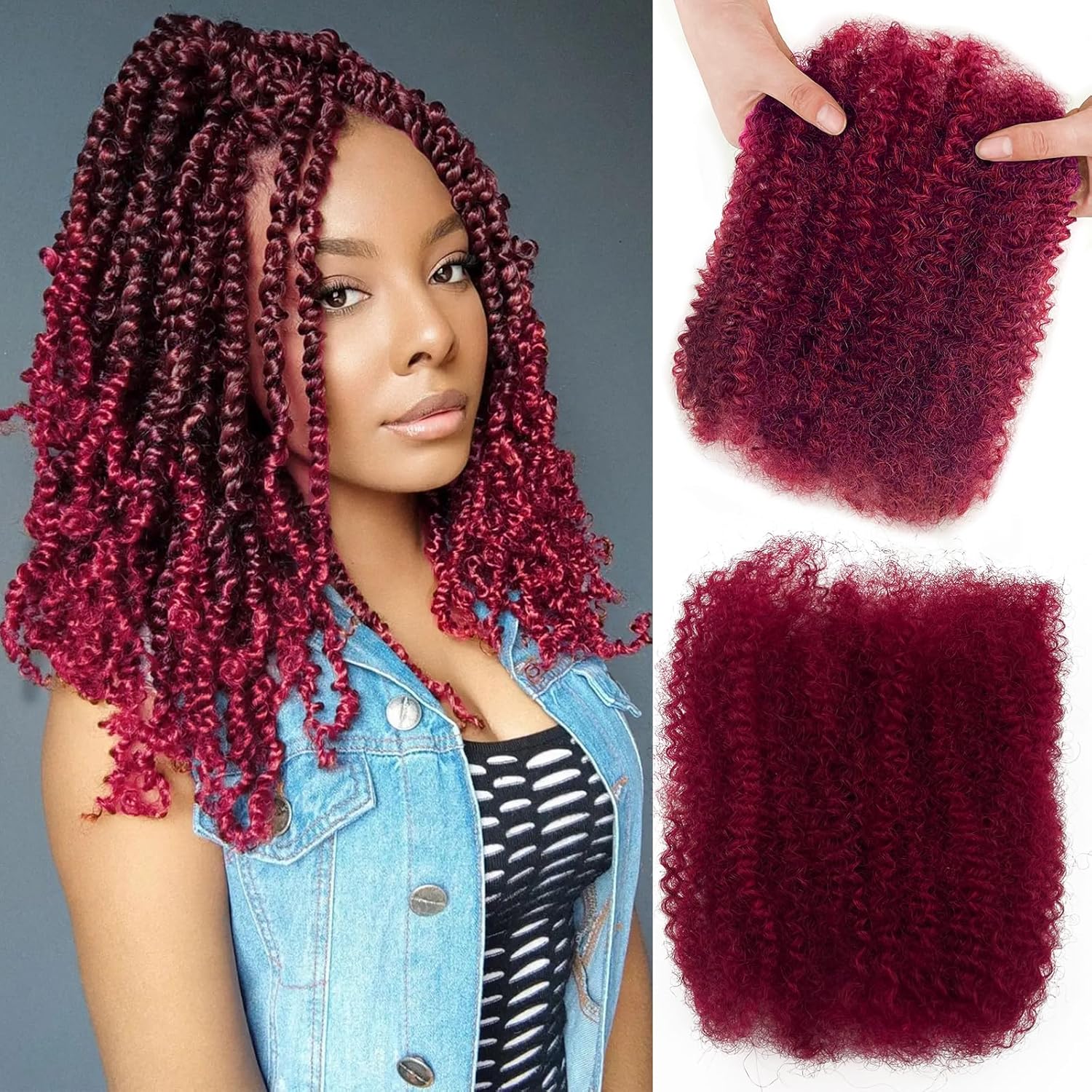 poetically 16 Inch Afro Kinky Curly Human Hair Afro Kinkys Bulk Human Hair 2 Bundles 100/Packs Kinky Twist Hair Curly Hair Extensions for Dreadlocks, Loc Repair,Twists