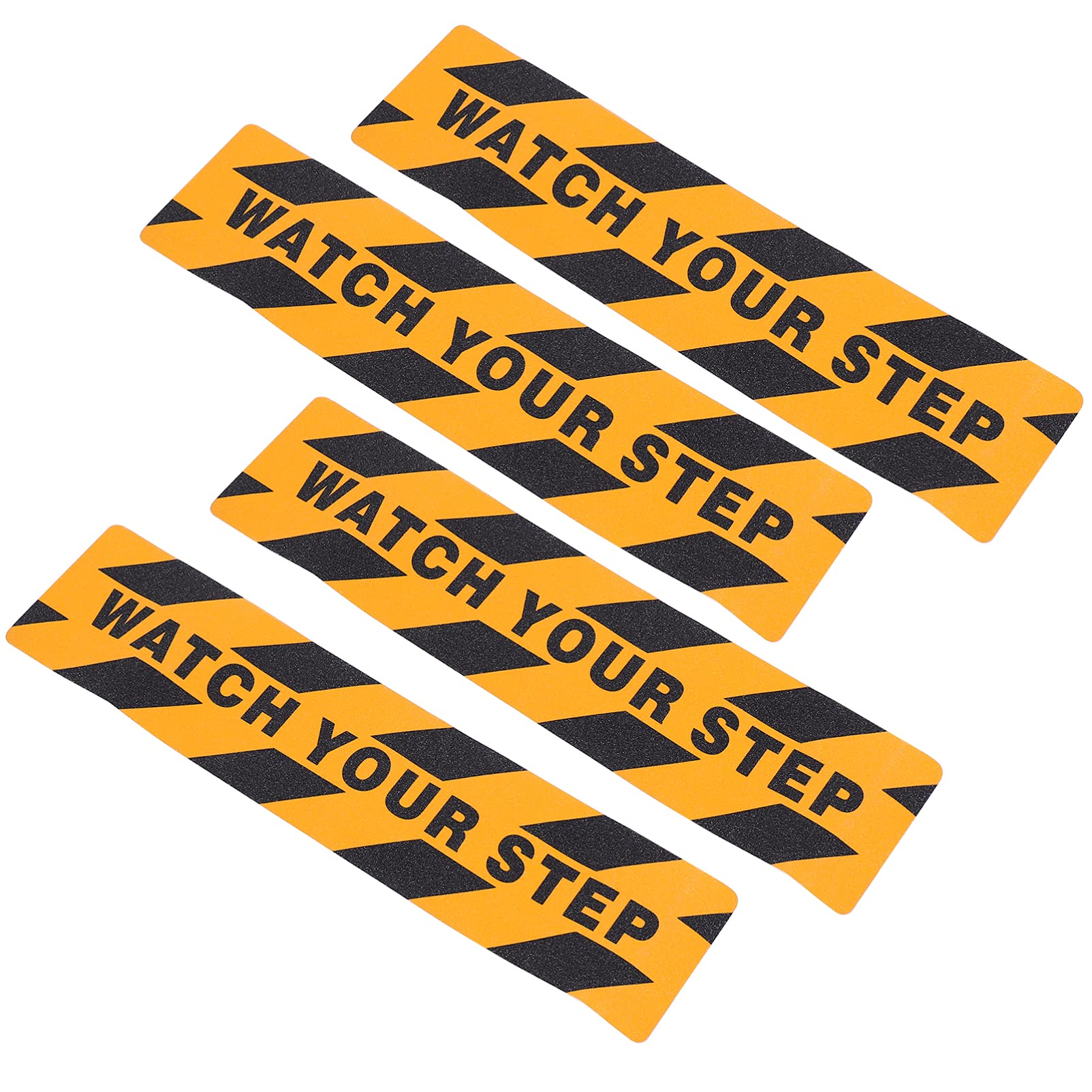 Balacoo 4pcs Anti- Slip Strips Watch Your Step Sign Non- Slip Stair Warning Caution Tape Treads Self- Adhesive Safety Floor Decal for Shower Tub Steps Black Orange