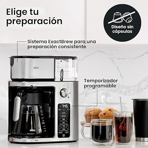 Miniatura 7 de Braun MultiServe Plus Cafetera de goteo de 10 tazas, cafetera multiservicio caliente y fría con temporizador y arranque automático, dispensador de