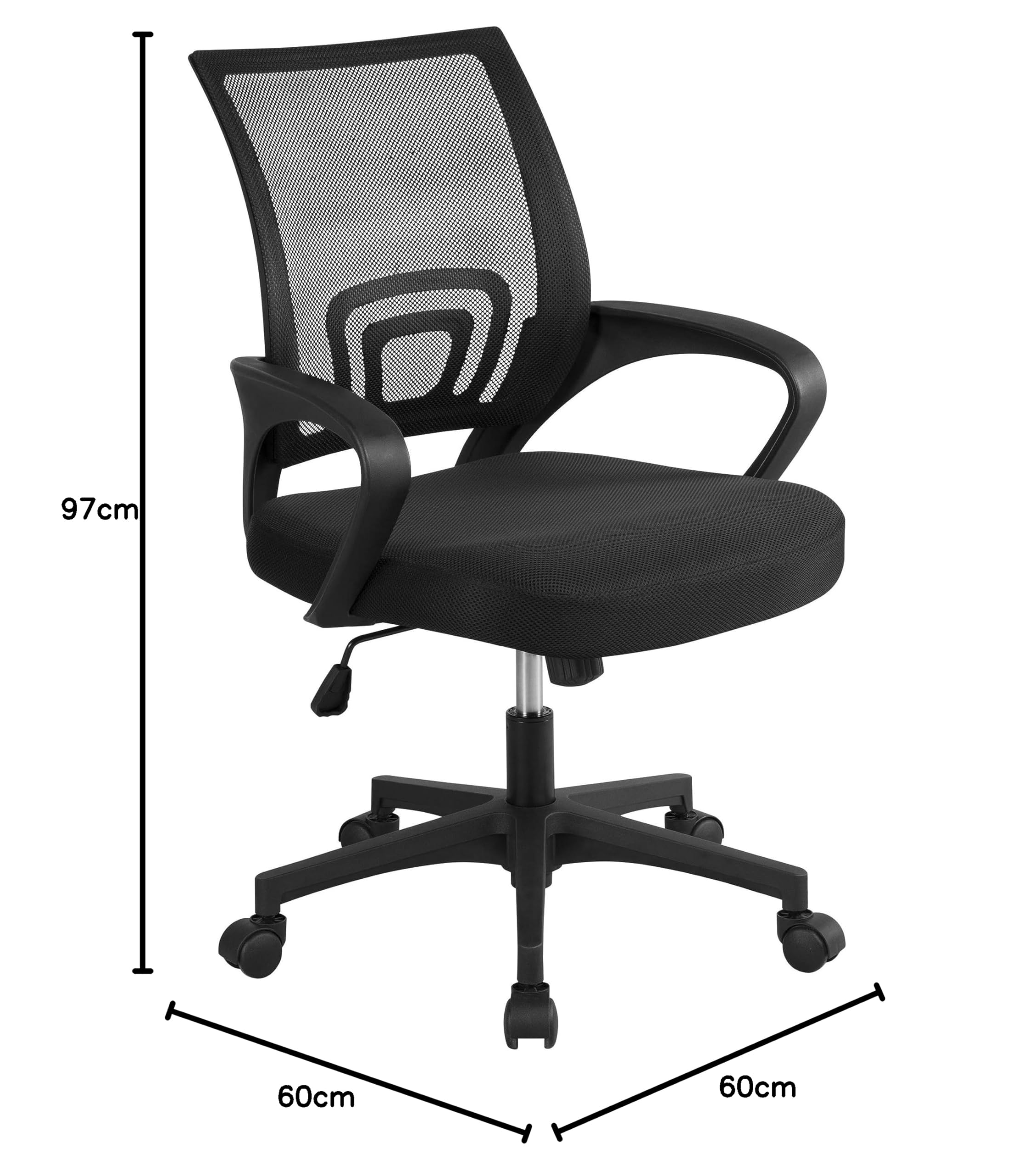 Yaheetech Silla de Escritorio Oficina Malla Silla Ergonomica con Soporte Lumbar Altura Ajustable Respaldo Transpirable Silla Giratoria Función Inclinación para Oficina Capacidad Max136 KG Negra