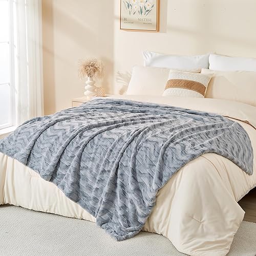 Miniatura 5 de Qucover Manta gris, lujosa manta mullida de piel sintética, con respaldo de vellón, manta gruesa cálida de doble cara para sofá cama de invierno,