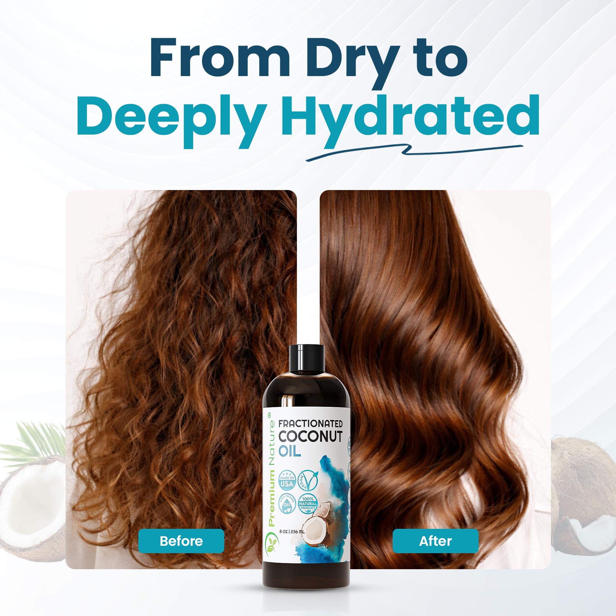 Olio di cocco frazionato 226,8 g - Olio di cocco liquido puro al 100%, leggero, inodore e incolore per pelle, capelli, massaggi, bellezza fai da te e miscelazione di oli essenziali