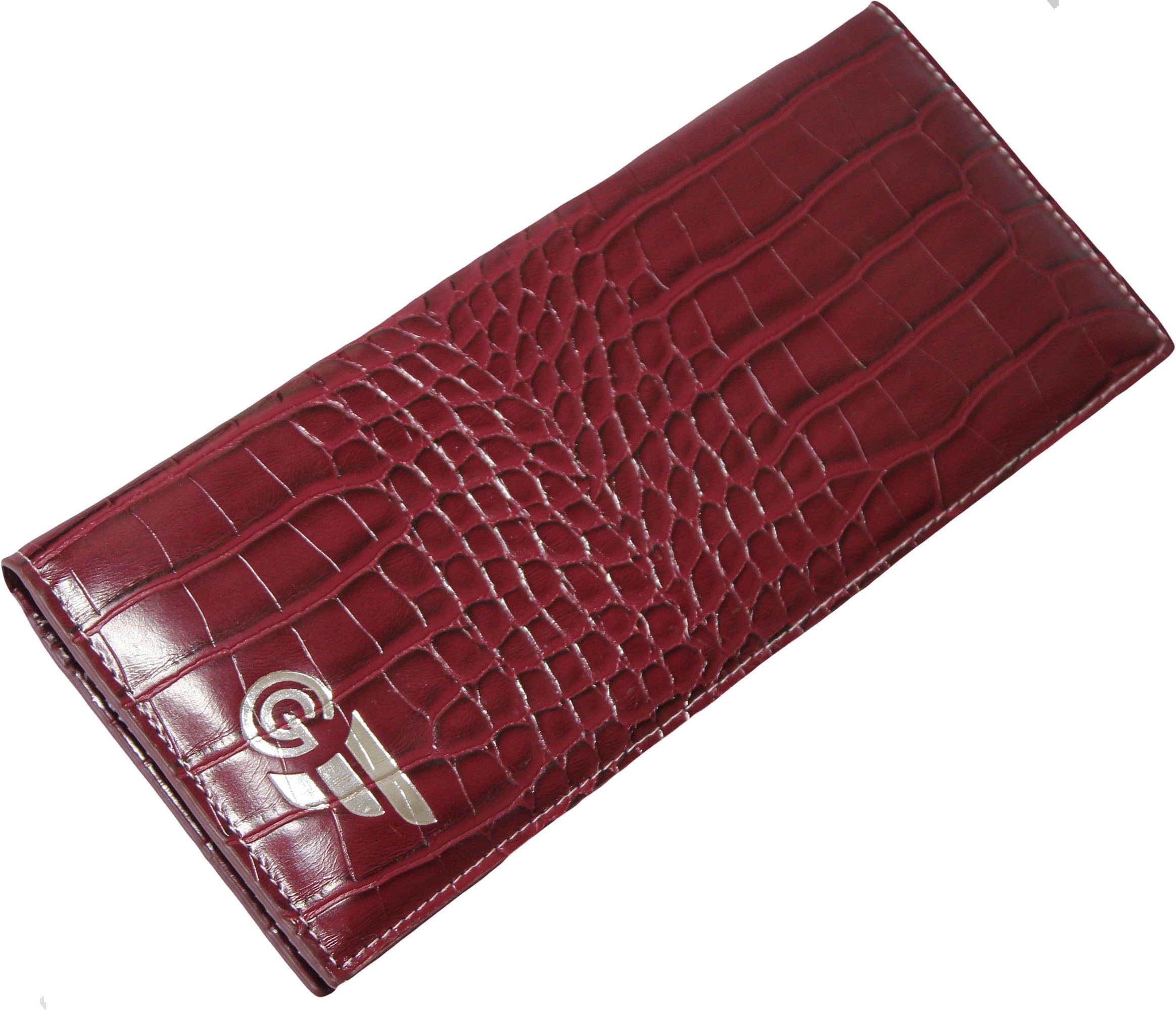 RFID Passport Wallet Burgundy Croc Embossed Slim