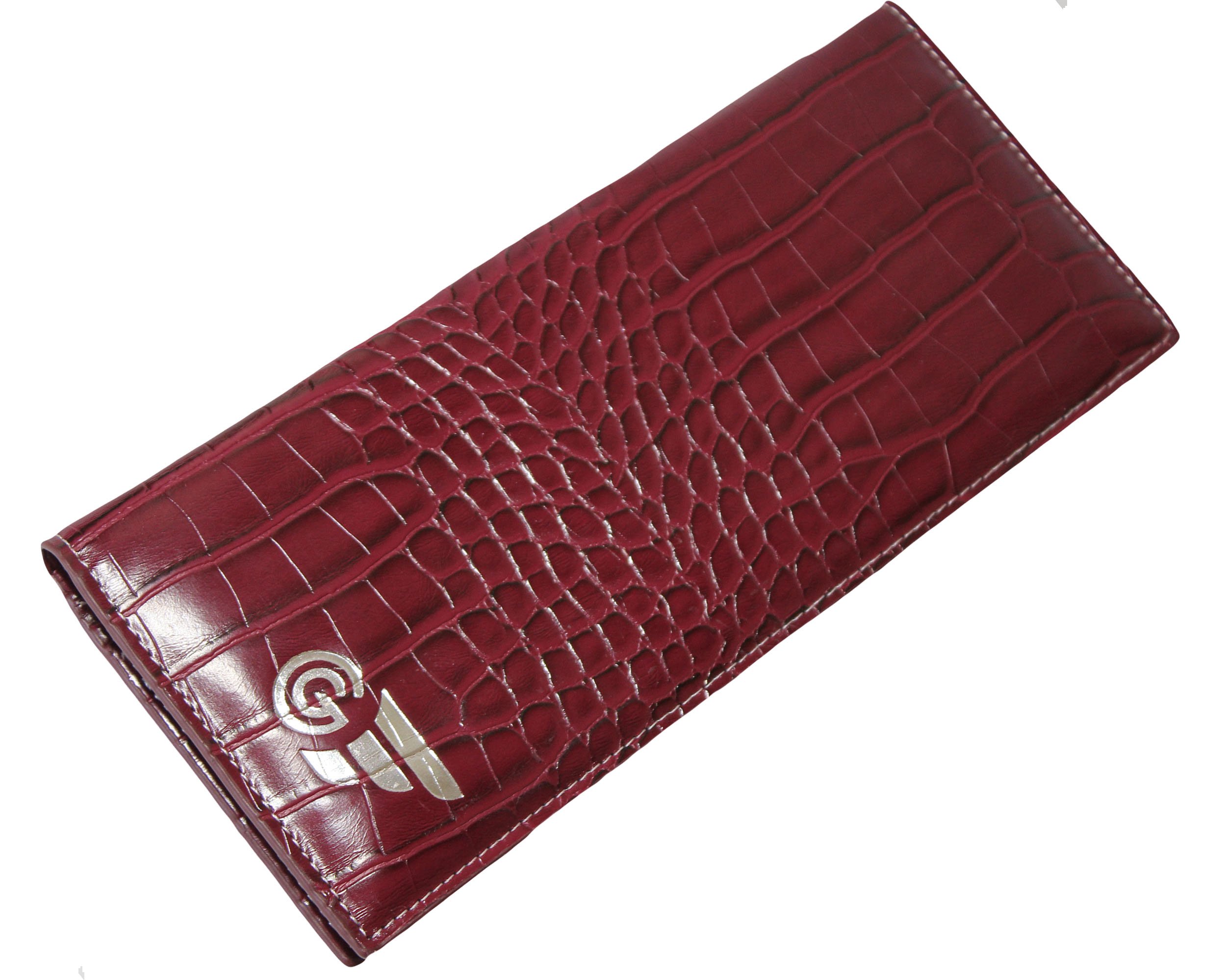 RFID Passport Wallet Burgundy Croc Embossed Slim