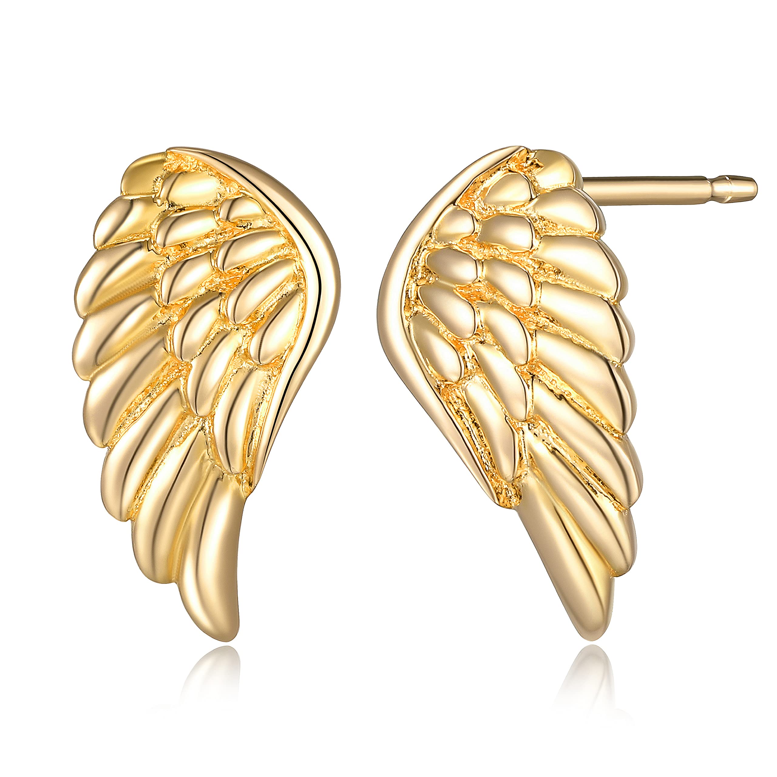 MORGAN & PAIGE .925 Sterling Silver Rhodium, 14K Rose Gold or 18K Yellow Gold Plated Angel Wing Stud Earrings for Women - Hypoallergenic Sterling