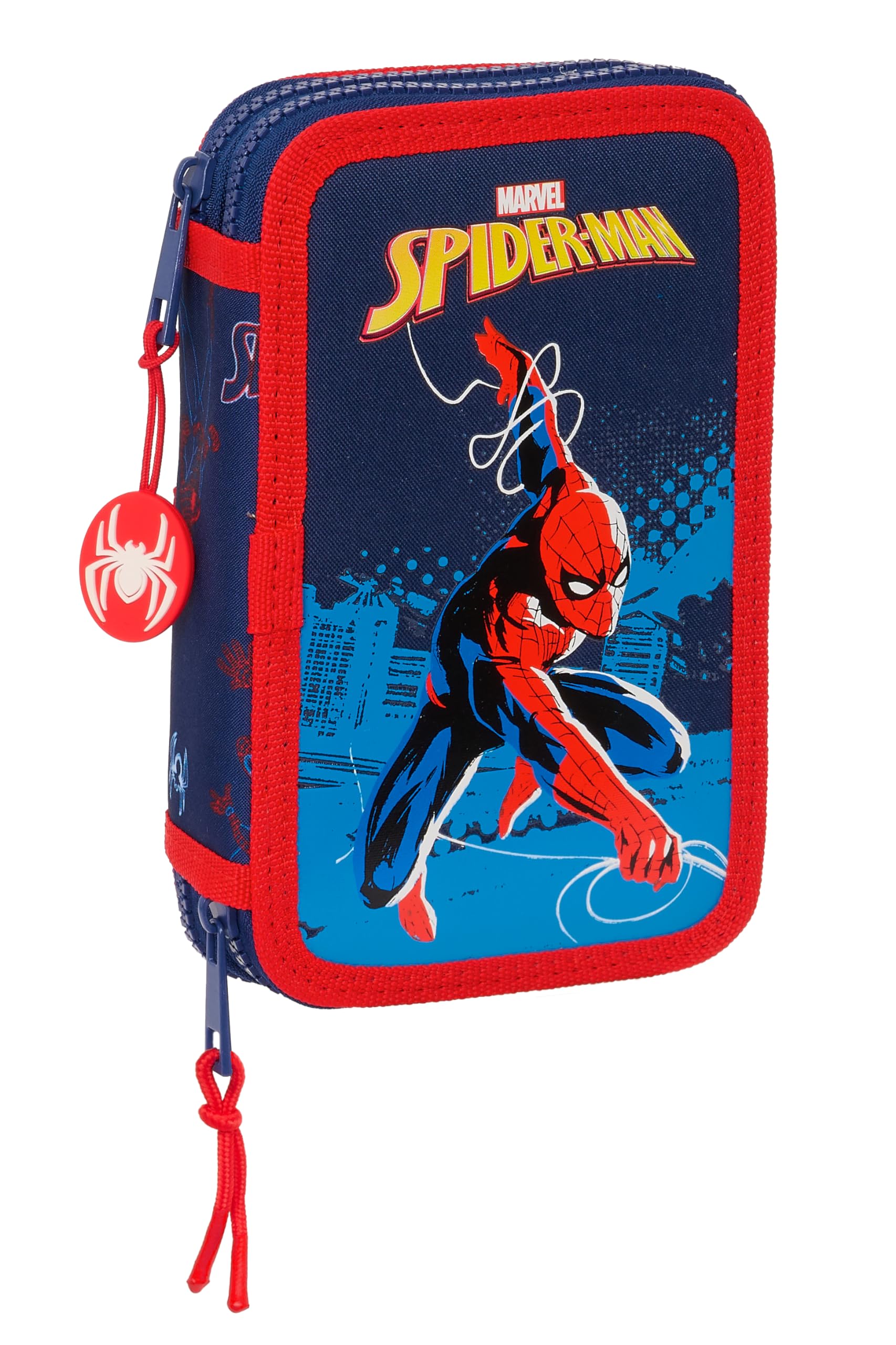 Safta SPIDERMAN Neon, Children's School Pencil Case, Pencil Case with Colours, with 28 Tools Included