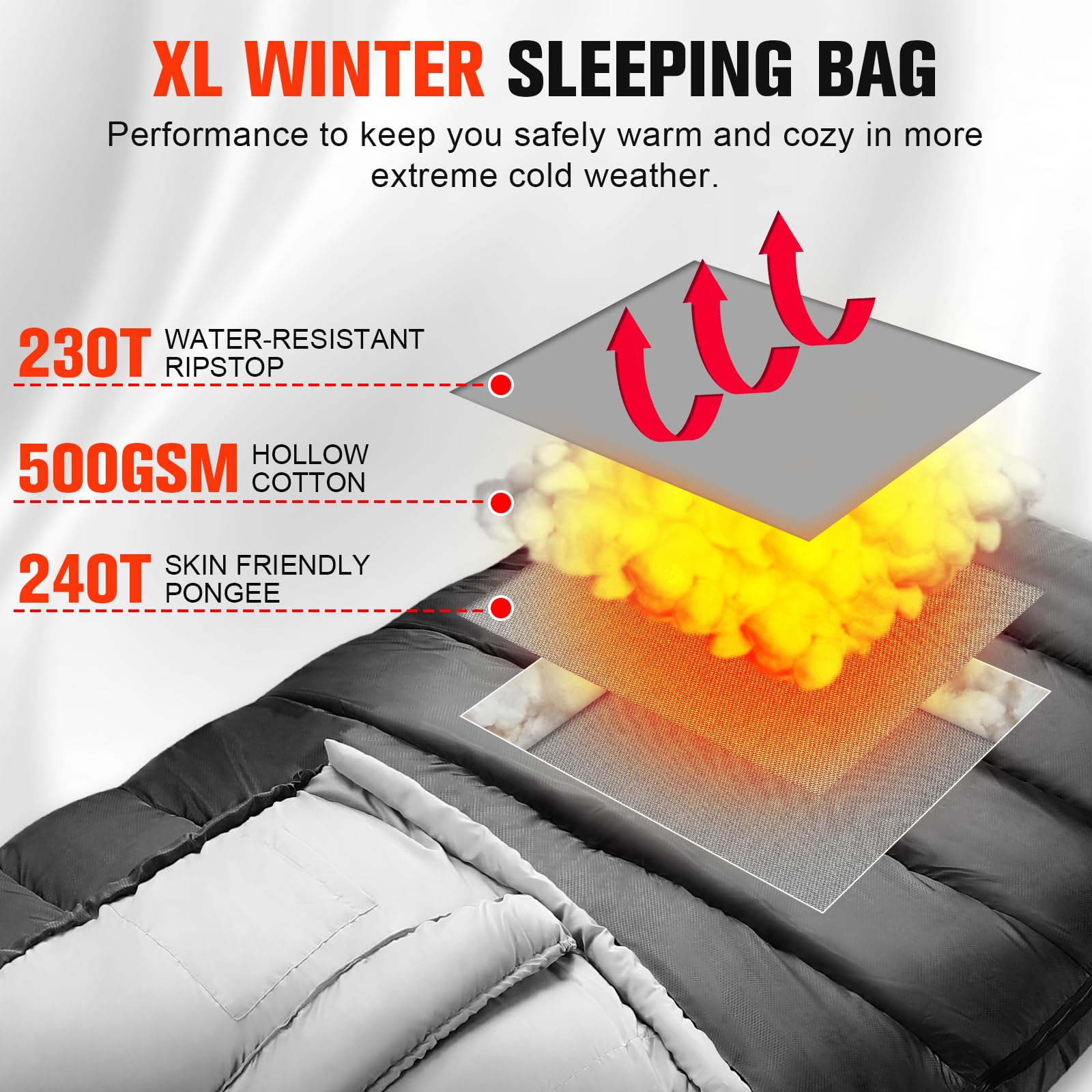 Śpiwory dla dorosłych i dzieci, kemping, zimna pogoda -0.0 °C, XL, 228 x 80 cm, zamek błyskawiczny z workiem na rzeczy, 3-4 pory roku, wewnątrz i na zewnątrz