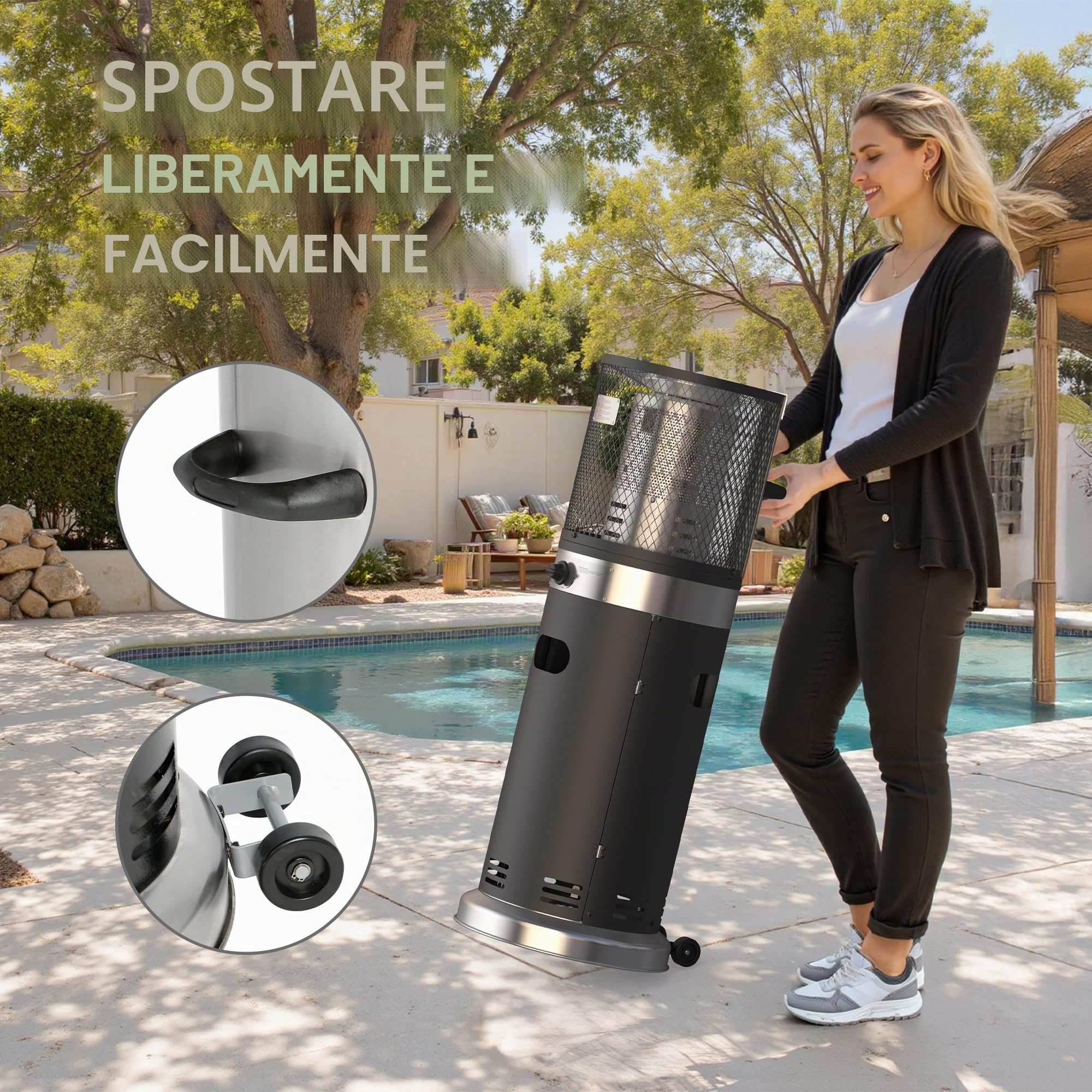 Bali OUTDOORS Lounge - Riscaldatore a pavimento da 7,3 KW, a gas, con set regolatore di pressione del gas 30 mbar e tubo 50 cm