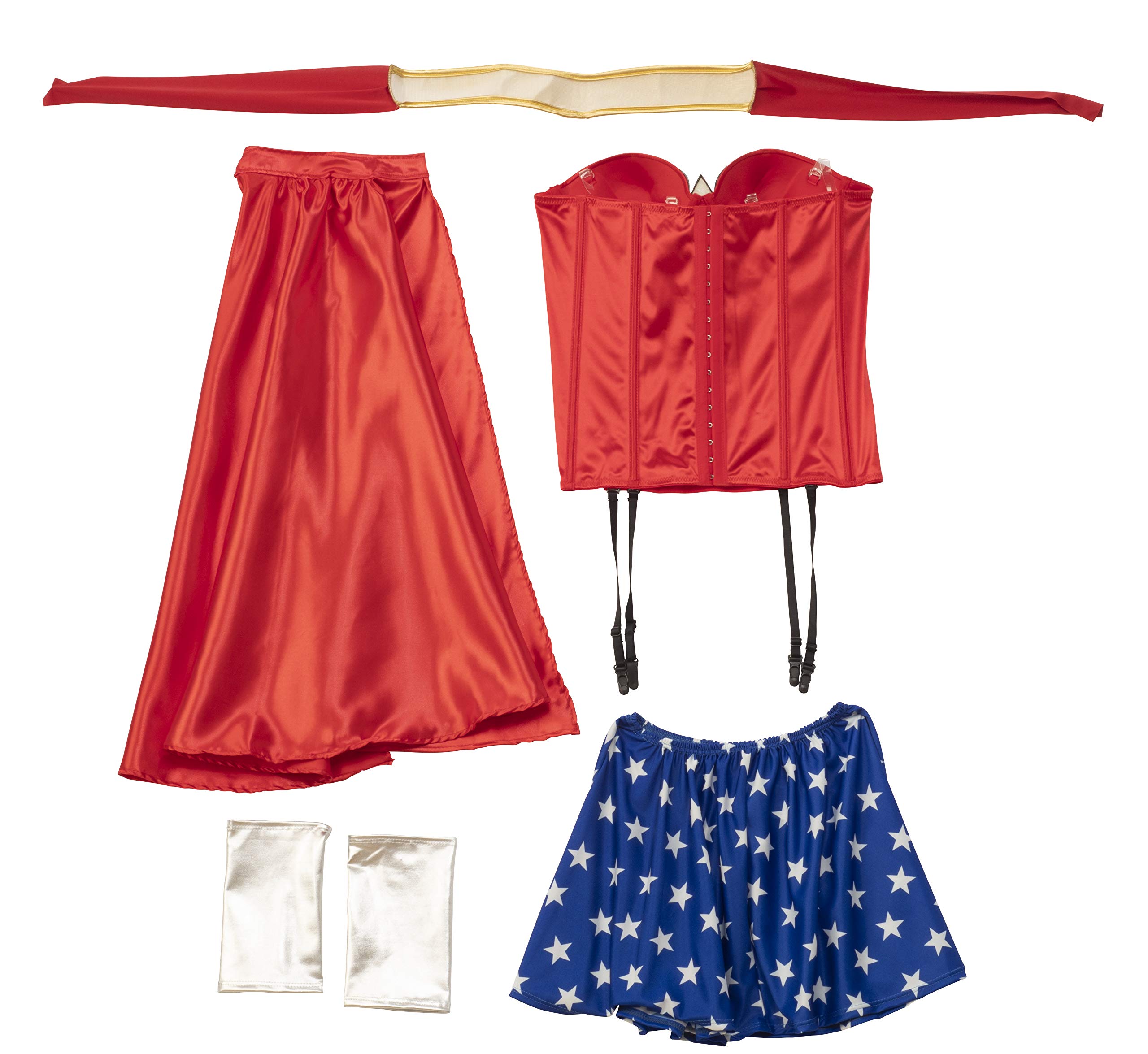Rubies Women's DC Comics Wonder Woman Corset and Skirt Costume with Cape for Themed Parties and Halloween, Red/White/Blue