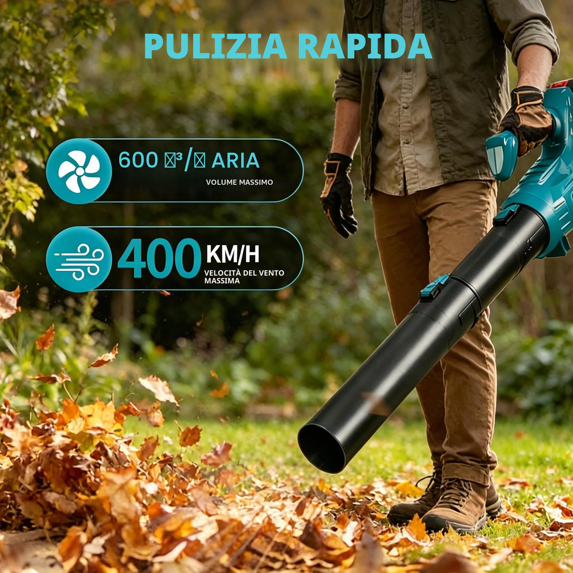 Yofidra Soffiatore per Foglie Senza Fili, 400 km/h, Motore Spazzole 25000 RPM, 6 Velocità, 2 Batterie e Caricatore, Soffiatore a Batteria per Giardino, Foglie, Polvere e Neve