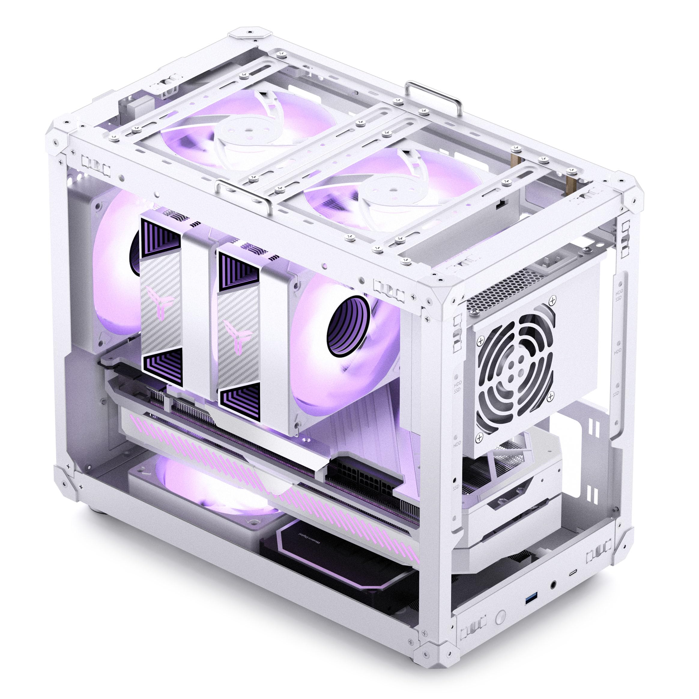 Jonsbo C6 MAX Case PC bianco – case mATX compatto con maniglia, mesh per il flusso d’aria, spazio per GPU fino a 335mm, dissipatore CPU fino a 170mm, 5 posizioni per ventole