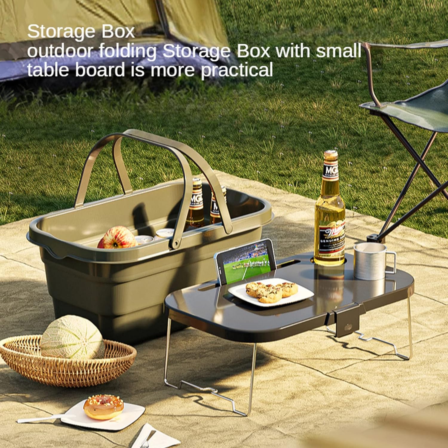 Handle Portable Basket Storage Container Large Capacity Outdoor Camping Garden Watering Box with Table Lip Camping Picnic Organizer