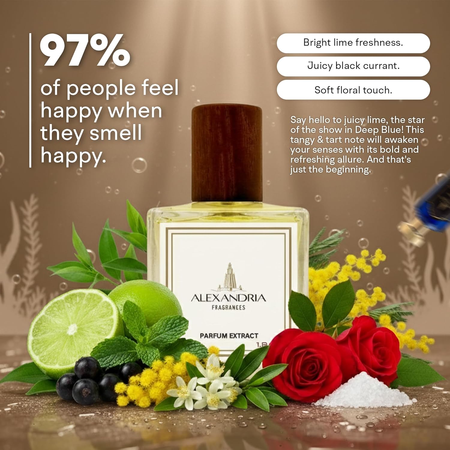 Alexandria Fragrances Deep Blue Perfume - Long Lasting Eau de Parfum for Men and Women - Fresh Citrus Parfum with Mint, Black Currant, Neroli and Musk - Luxury Men’s Cologne for Every Occasion - 55ml