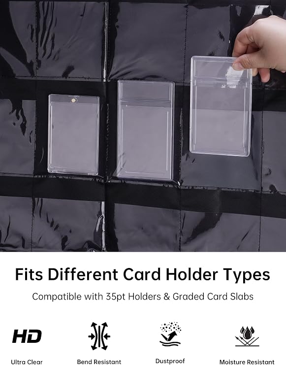 NiHome 36 Slot Graded Card Display Case - Sports Card Wall Frame, PVC Black | Fits PSA 35PT Baseball, Football & Trading Slabs, Foldable Oxford Fabric, Door Hooks Included, Collector Gift