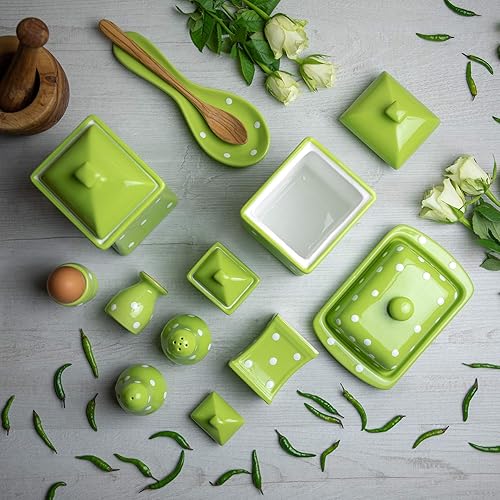 Miniatura 3 de City to Cottage Juego de 10 recipientes de cocina de cerámica de lunares verde lima y blanco hecho a mano, juego de almacenamiento de 10 recipientes